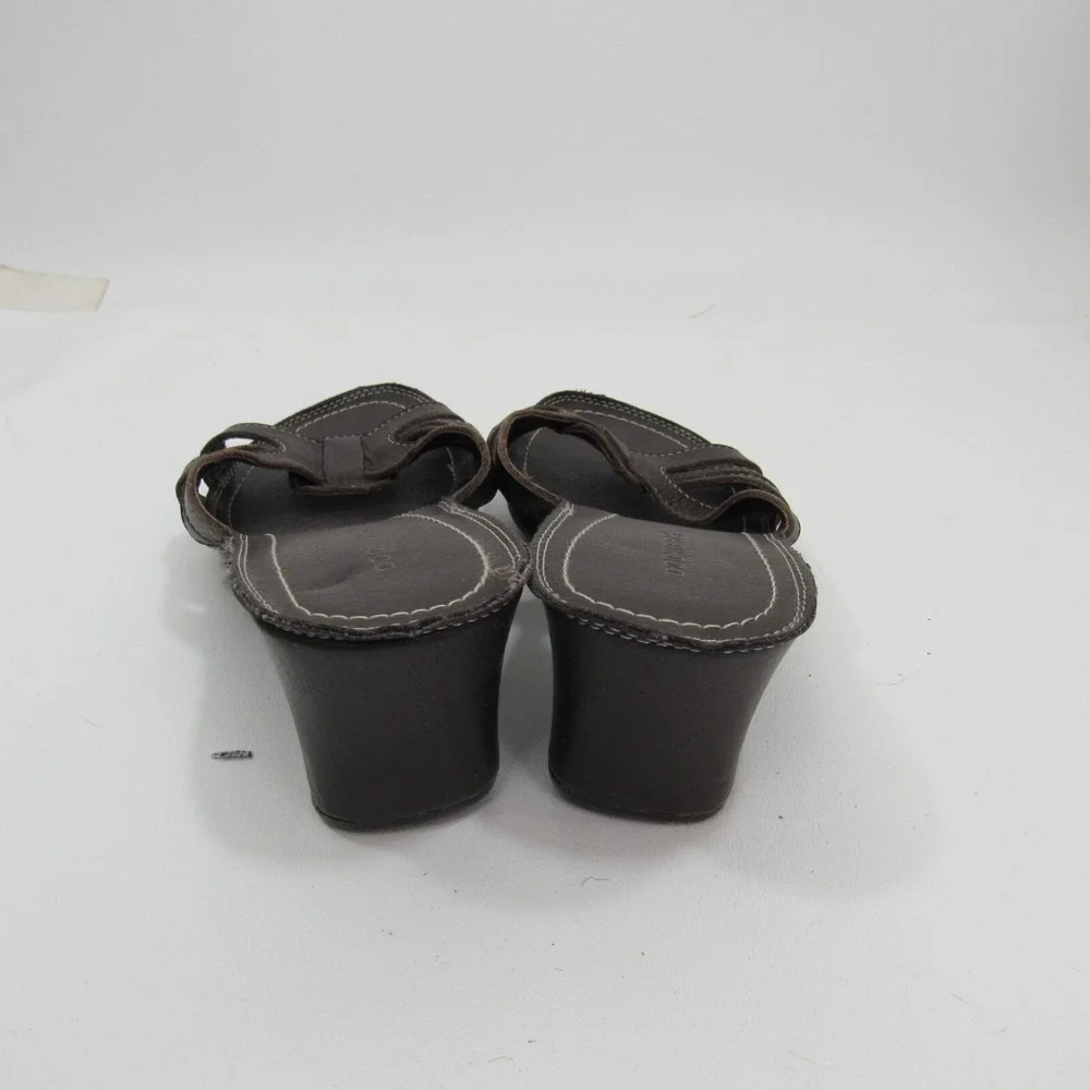 Dockers Womens Dark Brown‎ Leather Wedge Slide Sandals Size 7.5W